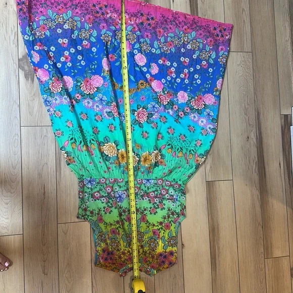 Johnny Was Green and Blue Floral Midi Dress - Picture 13 of 14